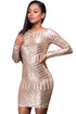 Sexy Champagne Long Sleeves Cut out Bare Back Sequin Dress